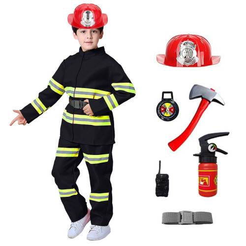 Costume da pompiere per bambini di 5-6 anni, ideale per feste e spettacoli. 1