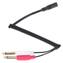 Cabo divisor de áudio retrátil de 3,5 mm fêmea para 2 plugues macho de 6,35 mm estéreo para estéreo, ferramenta de extensão de som de alta