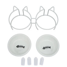 Pet Feeding Bowls Double Ceramic Raised Cat Bowls With Tilted Design Anti Vomiting Dish Stainless Steel Stand Non Slip And Easy Maintenance