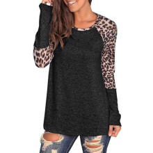 Women's Casual Tunic Tops Leopard Print Alternative Long Sleeve Crewneck Soft Lightweight Stretchy Colorblock Design Plus Size Tops Breathable Soft T