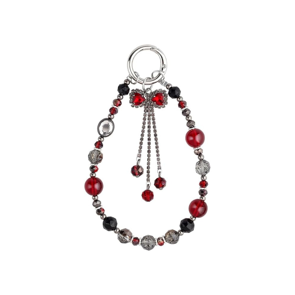 Shiny Crystal Beaded Tassel Bow Phone Charm Strap, Luxury Wristlet Lanyard For Women Â Compatible With All Phones 9485826643753