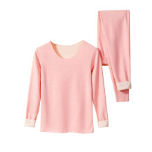 asdoklhq Women's Thermal Underwear Women Casual Solid Pullover Round Neck High Elasticity Keep Warml Underwear Sets Pink 2X