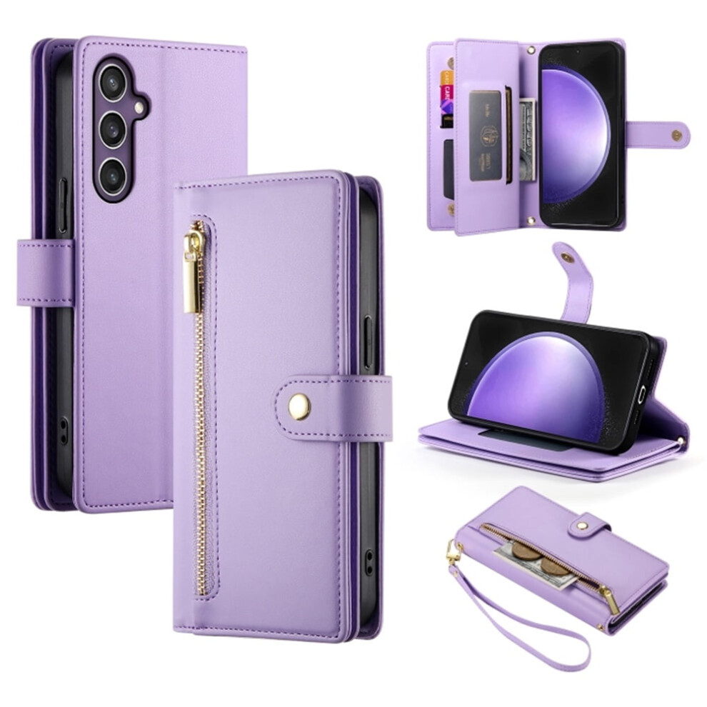 Leather Wallet Case For Samsung Galaxy S23 Fe 5G (6.4"), With Multi-Card Slots, Zipper Pocket, Lanyard & Wristlet Purple 9485826643258