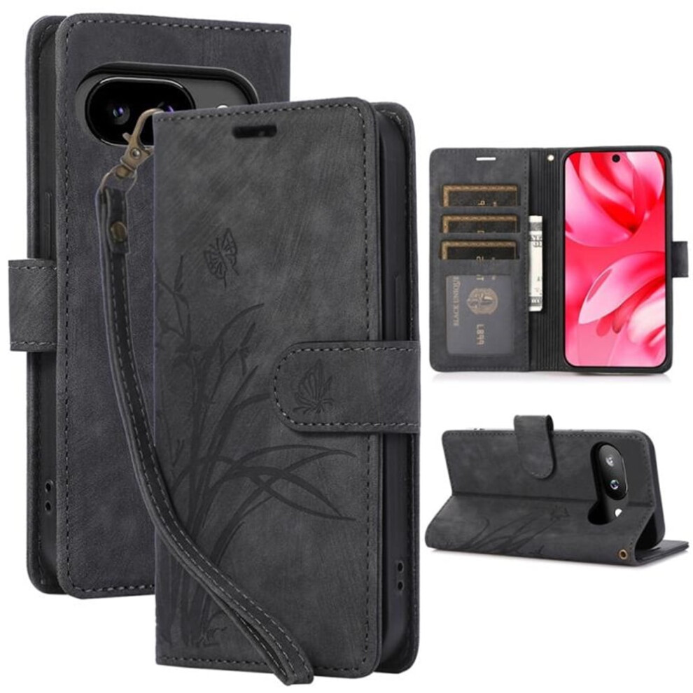 Orchids&Butterflies Embossed Leather Flip Wallet Case With 3-Card Holder & Magnetic Closure For Google Pixel 9A 9558633051483