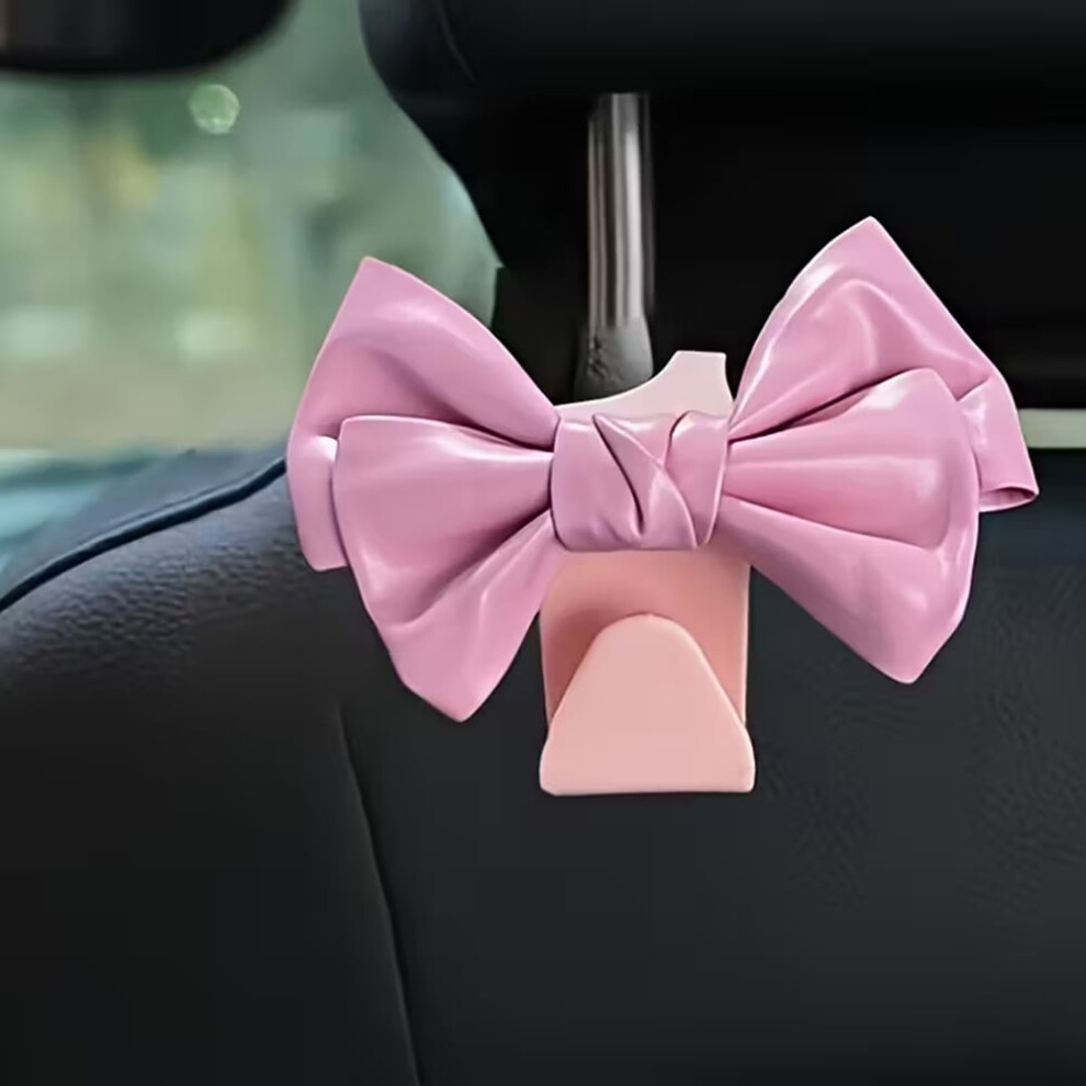 Car Purse Hooks, Cute Bow Car Seat Headrest Hook Hanger Rear Seat Organizer, Universal Car Accessories Travel Essentials, Pink 9485826642626