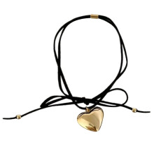 Modische Herzanhänger-Halskette, verstellbare Schleifen-Choker-Halskette, elegante Schlüsselbeinkette