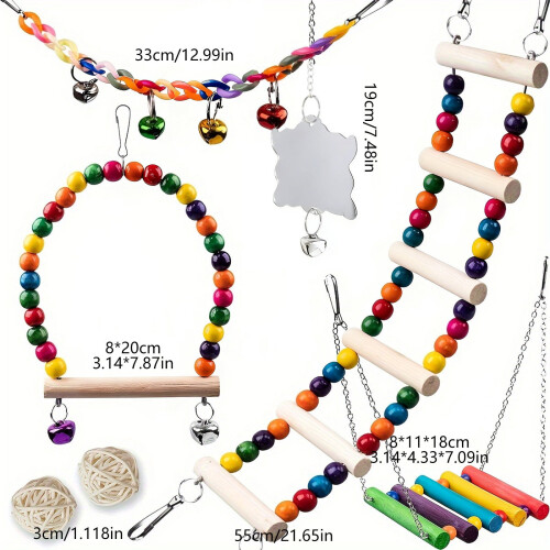 Bird Toys Set for Small Medium Birds with Swings Blocks 2