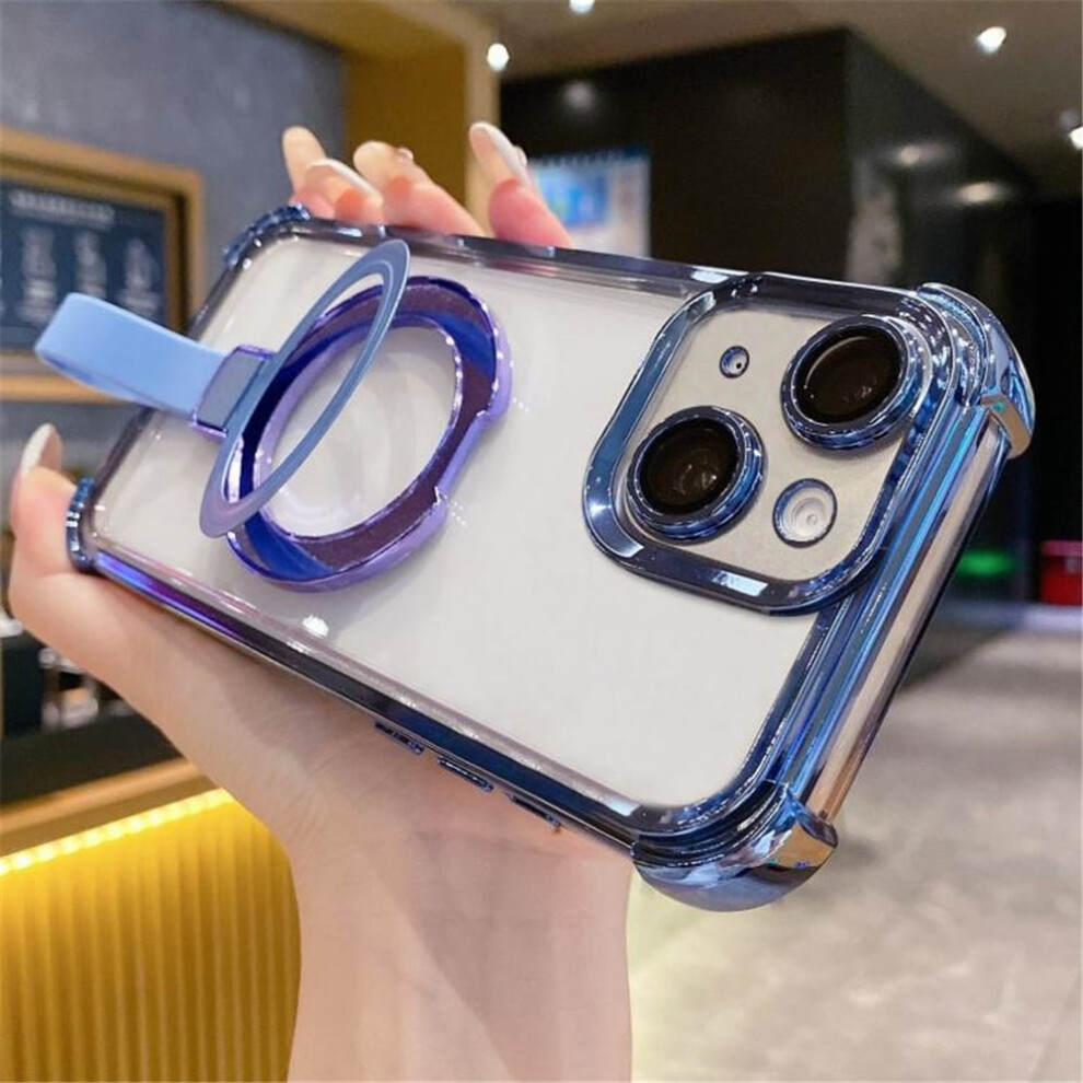 Iphone 13 Case Compatible With Magsafe Â Transparent Crystal Back With Ring Stand, Blue 9558633056075