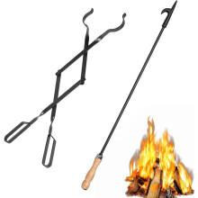 26" Fire Pit Tongs & 32" Poker, Heavy-Duty Wrought Iron Log Grabber for Fireplace, Campfire, Bonfires – Indoor/Outdoor Use
