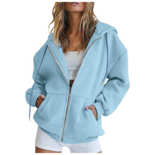 Women's 2025 Zip Up Y2K Hoodies Casual Long Sleeve Sweatshirts Fall Spring Track Jackets with Pockets Sky Blue, M
