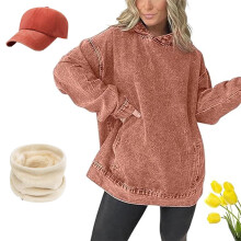 Damen-Jeans-Kapuzenpullover mit geräumigen Taschen, lässig und stylisch, lockere Passform