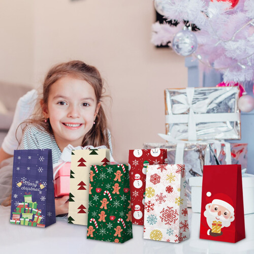 Sacolas de presente de Natal com fundo plano, 12 unidades de 12,7 x 7,6 x 22,9 2