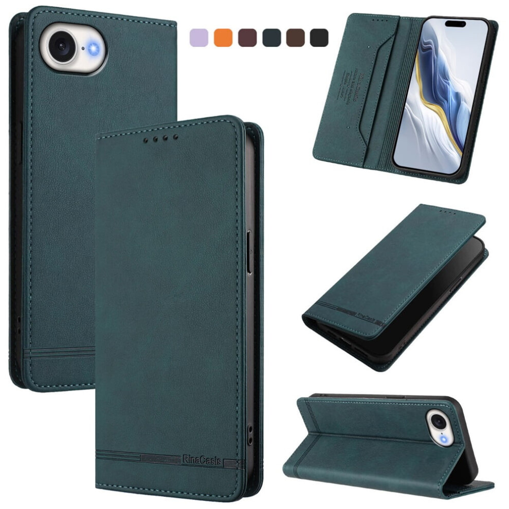 Magnetic Phone Case For Iphone 16E: Rfid Blocking, Card/Cash Slots, Kickstand, Shockproof Flip Folio Â Blue 9558633055030