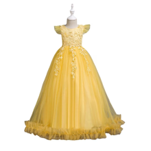 Luxuriöses Blumenmädchenkleid mit Spitzenapplikationen, floralen Verzierungen, bodenlanges Kleid mit verdecktem Reißverschluss am Rücken und