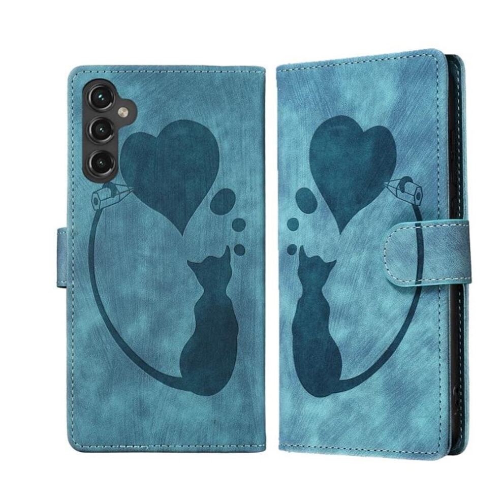 Cat-Patterned Pu Leather Flip Wallet Case With Magnetic Closure, Card Slots, For Samsung Galaxy A56 5G 6.7" Â Blue 9558633055467