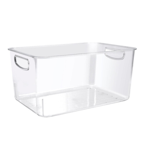 Home Organization Storage Bin, Clear Design Plastic Containers with Handle for Pantry Kitchen Bathroom Office, Clear View and Stackable Multi-Purpose