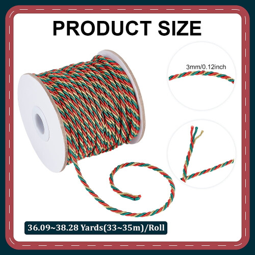 Μεταλλικό κορδόνι 36-Yard3mm3-Ply στριφτό (Πράσινο/Κόκκινο) – Λαμπερό μεταξωτό σχοινί 1