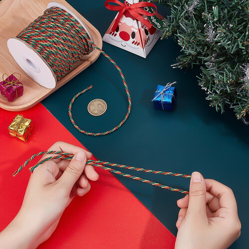 Μεταλλικό κορδόνι 36-Yard3mm3-Ply στριφτό (Πράσινο/Κόκκινο) – Λαμπερό μεταξωτό σχοινί 2