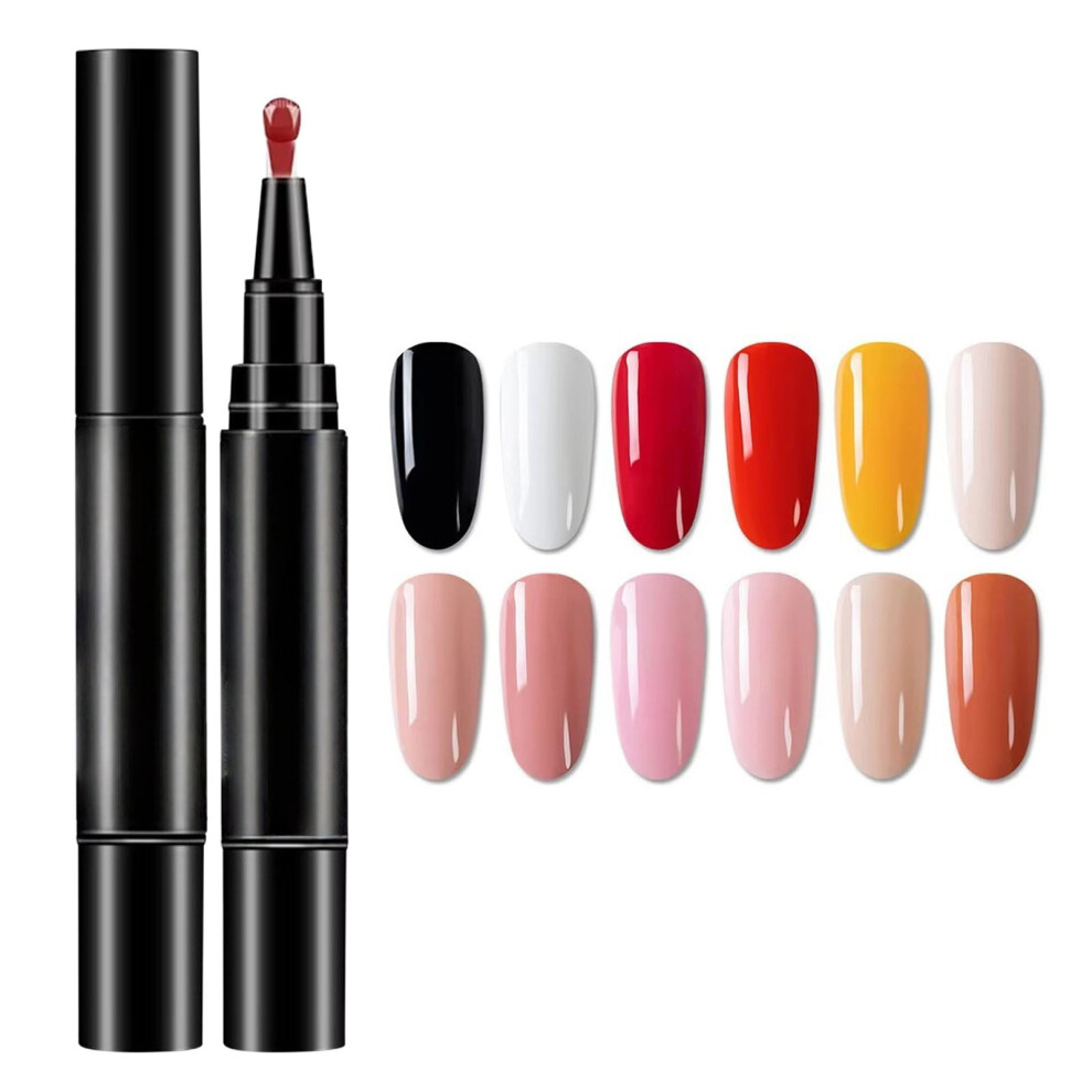 Nail Pen, Professional Nail Pen Set, 3 in 1 Quick Dry Polish Pens for Women, Easy Gel Nails Polish Pens for Nails Art (12 Colors Per Set)