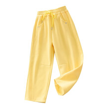 Kids Girls Solid Wide Leg Pants Stretchy Teen Loose Pants Straight High Elastic Waist Trousers Long Pants Clothes Yellow 14-15 Years