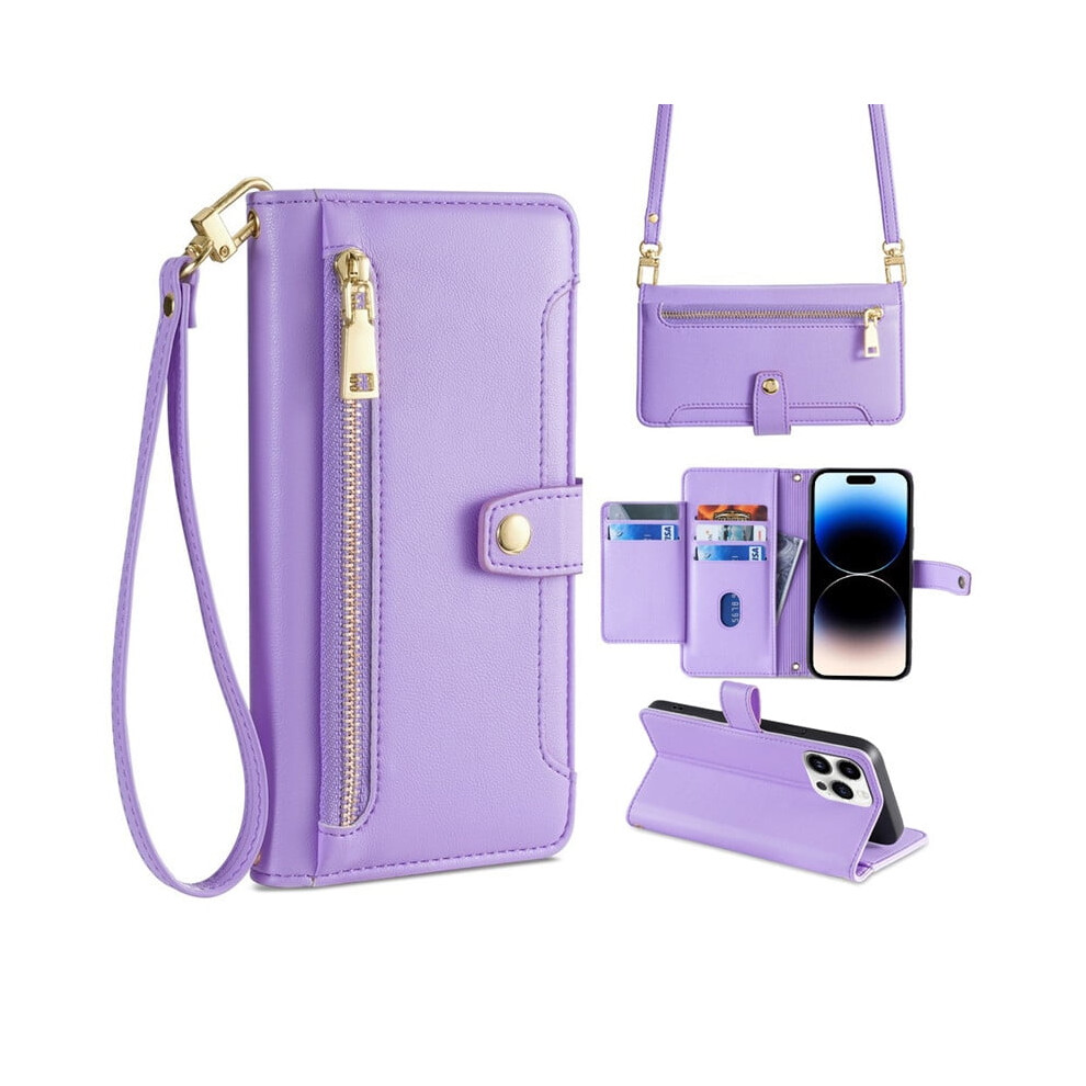 Leather Wallet Case For Iphone 16 Pro Max 6.9 Inch Purple 941196021809