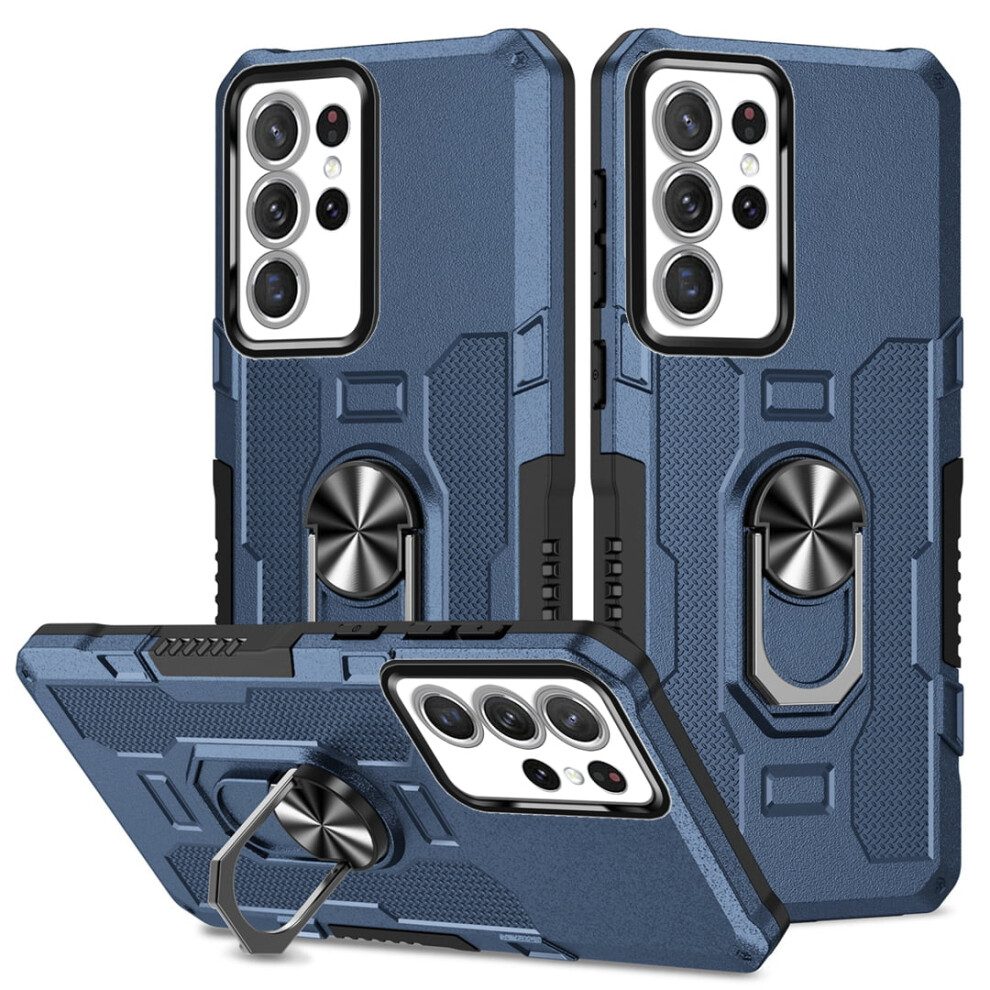 Rugged Defender Case For Samsung Galaxy S21 Ultra 5G Â Ring Holder, Kickstand, Anti-Fingerprint, Non-Slip, Anti-Drop, 6.8" Blue 9193271841333