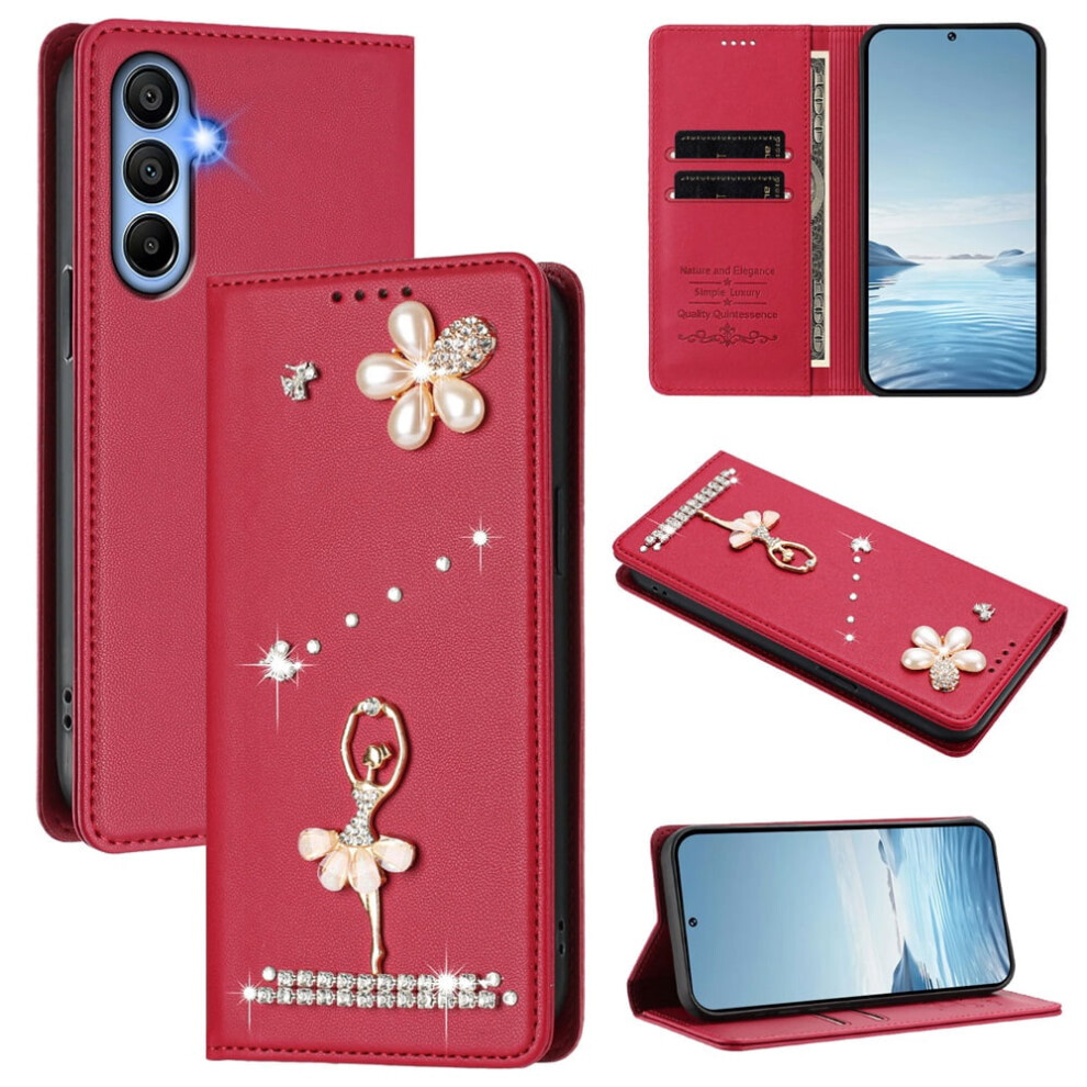 Rfid Blocking Ballet Girl Flip Wallet Leather Case For Samsung Galaxy A55 5G Â Magnetic Closure & Card Holder Red 9152228539419