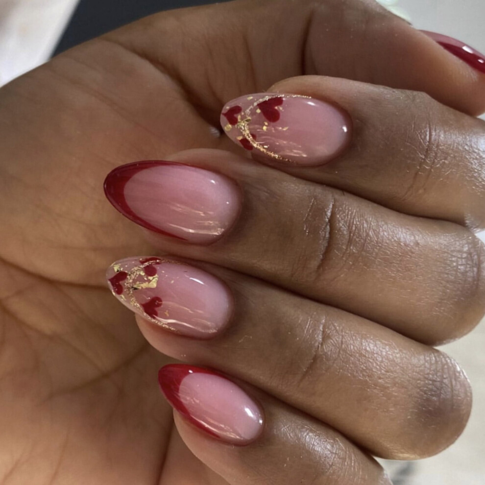 Valentine's Press-On Nails Short Almond French Tip with