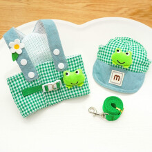 Cat & Puppy Costume Set: Sun Hat, Leash, Vest Harness – Plaid Cartoon Plush Soft Pet Accessories (Green, S)