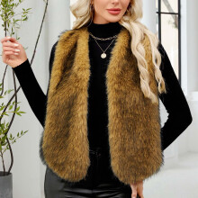 Gilet en fausse fourrure pour femme, col en V, veste thermique d'hiver