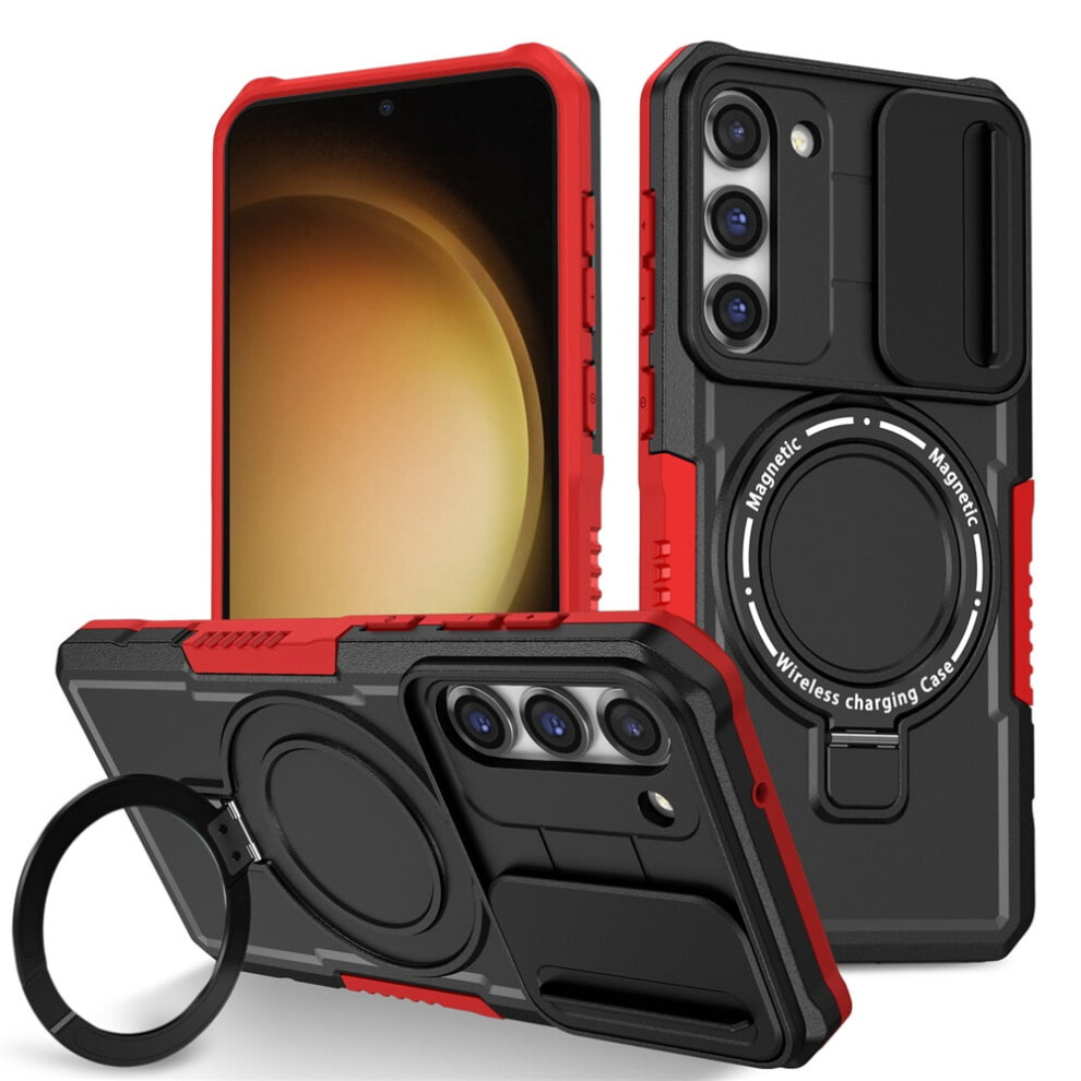 Samsung Galaxy S23 Case (6.1") Â Sliding Camera Cover, Magsafe Compatible, Shockproof, Hidden Kickstand & Ring Holder, Black/Red 9193271845317