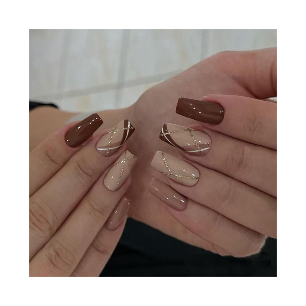 24x Glittering Press On Nail Grid False Nail Full Cover Artificial Nail