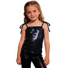 Piger Glitrende Tanktop Sort Justerbar Binderem Longline
