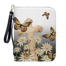 Butterfly Daisy PU Leather Bible Cover for Women & Men, 2XL, with Detachable Wristlet Strap – Compatible with Large Bibles