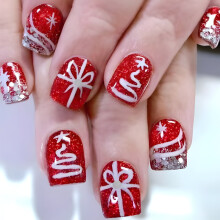 Χριστουγεννιάτικα Νύχια Πρεσαριστά με Σχέδιο Χιονονιφάδας 24 Τεμάχια