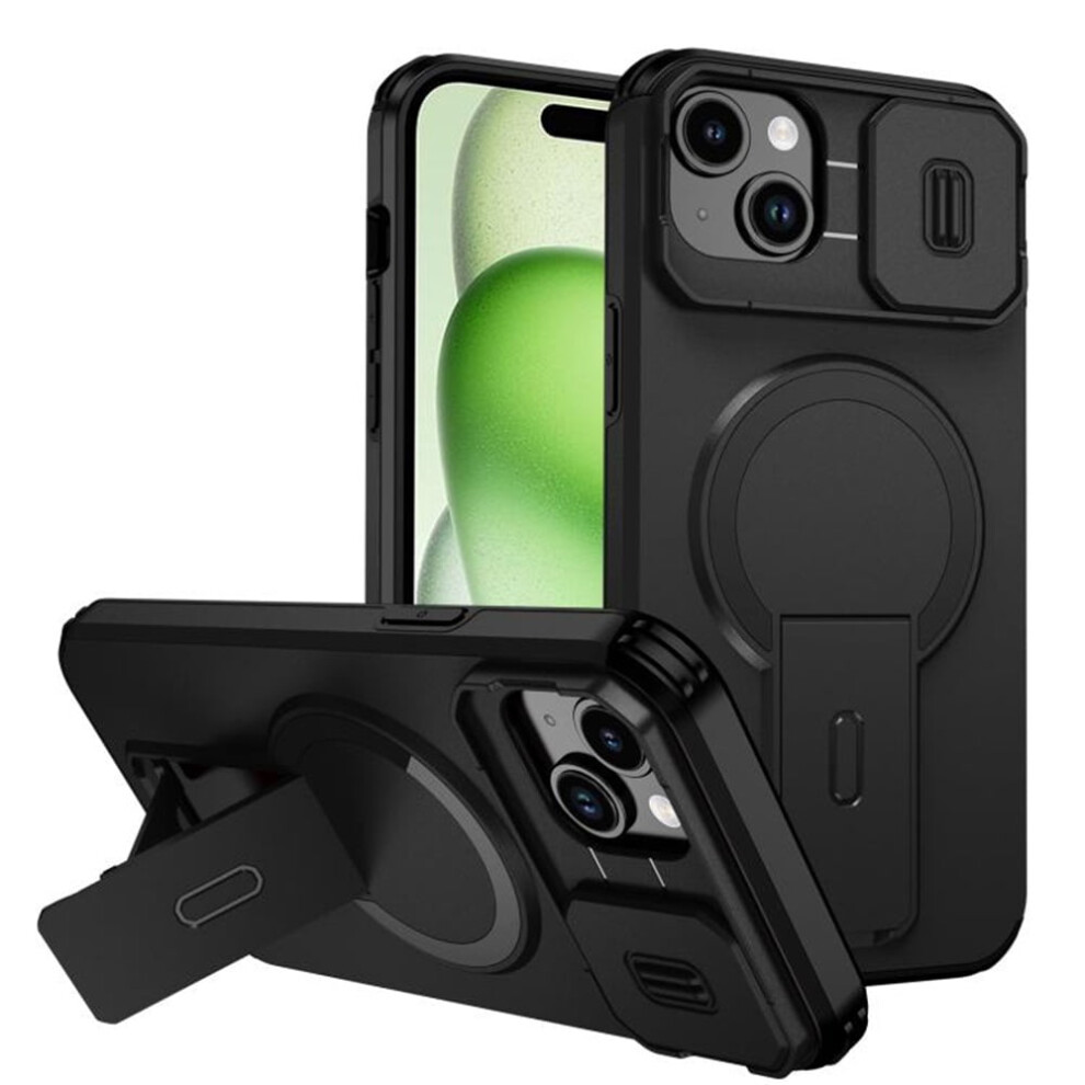 Iphone 14/15 Plus 6.7" Case Â Magsafe, Invisible Fold Stand, Sliding Camera Cover, Shockproof & Dropproof, Black 9193271844938