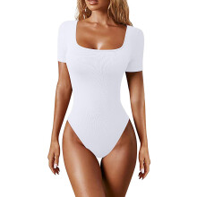 Women's Bodysuits Sexy Ribbed One Piece Square Neck Short Sleeve Bodysuits