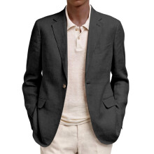Men's Lightweight Casual Solid Color Notch Lapel Single-Button Blazer, Black, Size XL