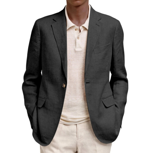 Men's Lightweight Casual Solid Color Notch Lapel Single-Button Blazer, Black, Size XL