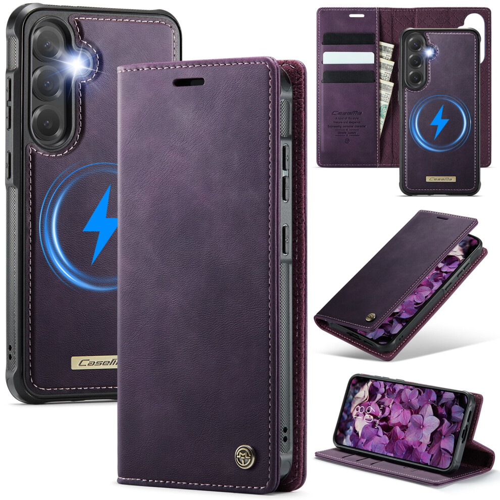 Caseme Wallet Case For Samsung Galaxy S24 (6.2") Â Magsafe-Compatible, Rfid-Blocking, Flip Stand, Shockproof, Magnetic & Detachable, Purple 9193271843313