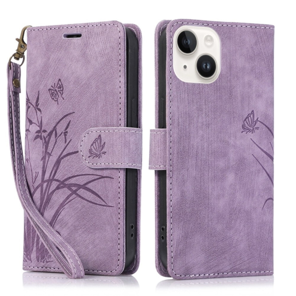 Orchids & Butterflies Embossed Leather Flip Wallet Case With Card Holder & Magnetic Closure, Â Compatible With Iphone 13 Purple 9193271843368