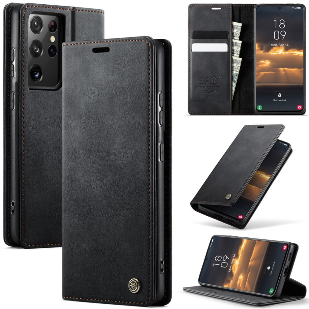 Caseme Calf Leather Wallet Case For Compatible With Samsung Galaxy S21 Ultra 6.8" Â Rfid Blocking, Magnetic Closure, Card/Cash Slots, Kickstand, 9193271844488