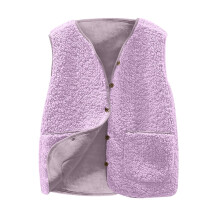 Women's Fashion Casual Loose Short Lamb Wool Fleece Vest for Autumn and Winter, Light Purple, Size XXXXXL