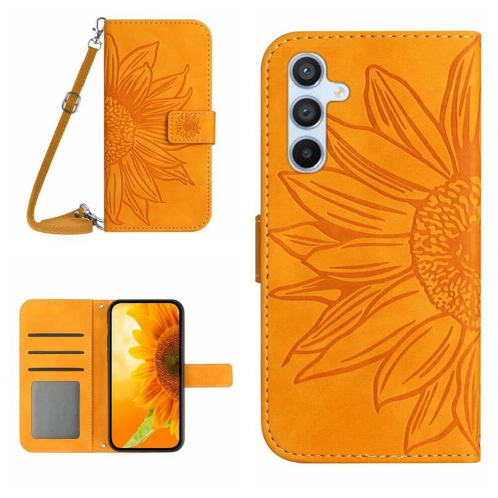 Sunflower Embossed Pu Leather Flip Wallet Case With Magnetic Closure, Card Slots & Hanging Rope For Samsung Galaxy S24 5G 6.2" 9152228540927