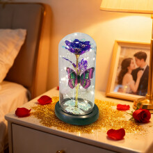 Preserved Rose Ornament with Acrylic Butterfly and Gold