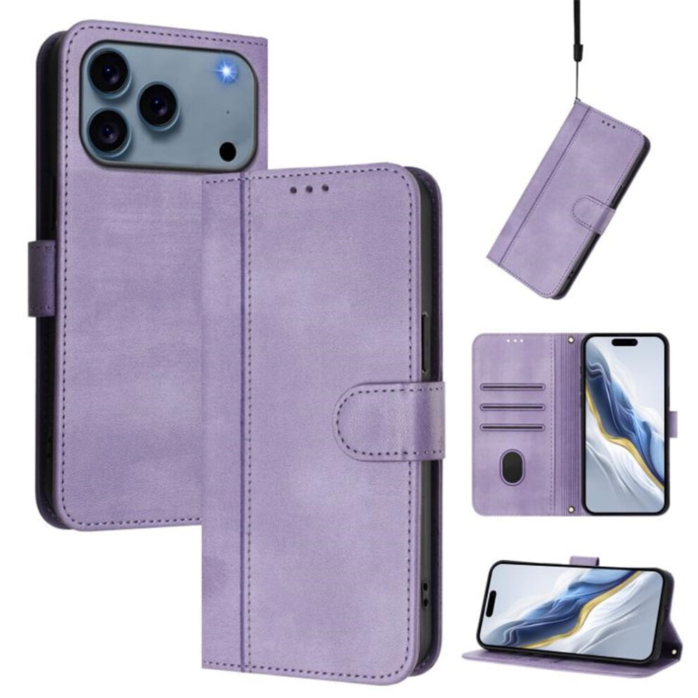 Flip Leather Tpu Wallet Case With Card Holder & Wrist Strap For Compatible With Iphone 17 Pro Max 6.9" Â Shockproof Purple 9193271844952
