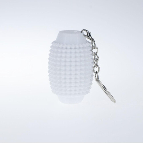 Hvid 3D-printet pind med oval nøgleakse og trykknap