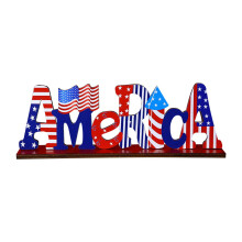 Patriotic Wooden Ornament - Red White & Blue Independence Day Flag Decoration for Home, Party & Crafts