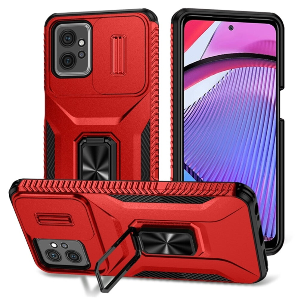 Slim Shockproof Hybrid Case For Motorola Moto G Power 2023 (6.5"), With Slide Camera Cover & Rotated Ring Kickstand, Military-Grade, Compatible Red 9130661941105