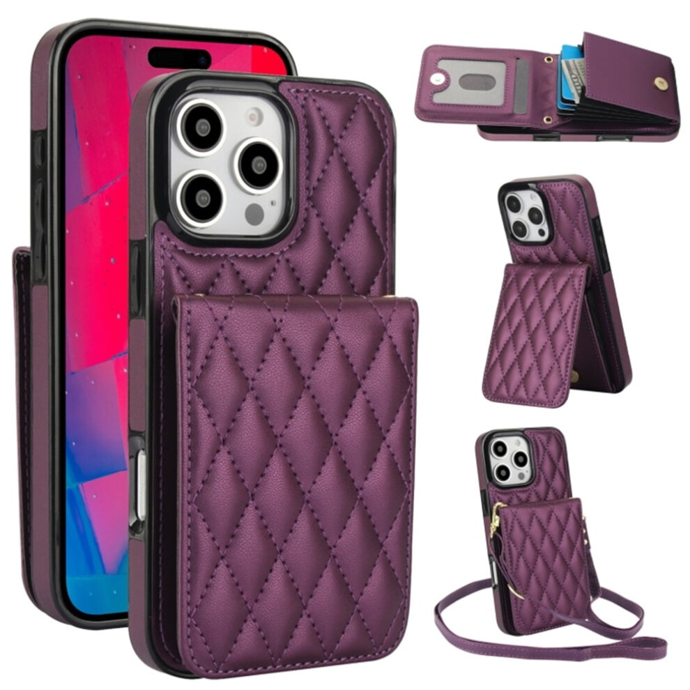 Iphone 16 Pro Dark Pu Leather Rfid Wallet Case With Purple 9130661421034